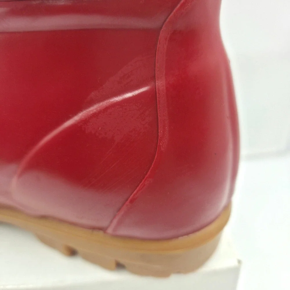 Vintage 90s Lands End Red Rubber Rain Boots Women 6 Lace Up Ankle Gum Sole 39422